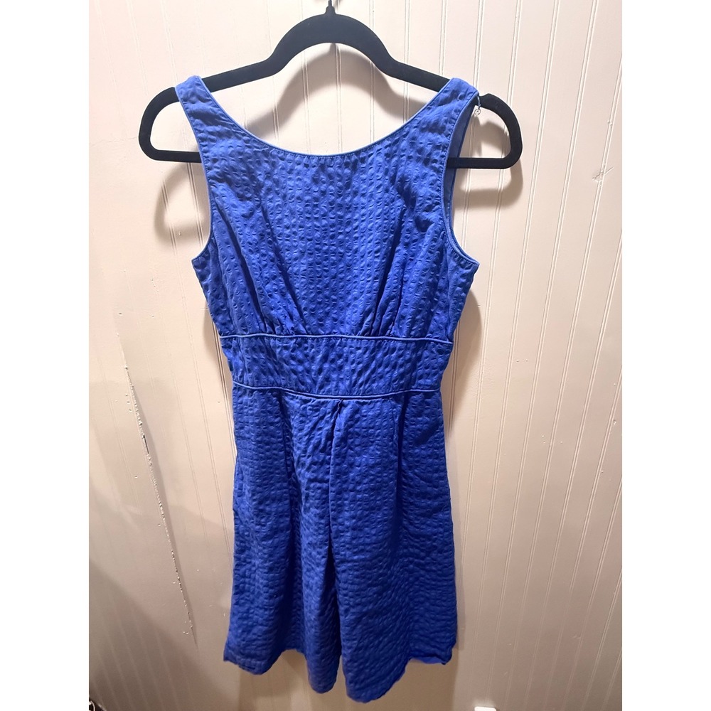 J. Crew Cobalt Blue Seersucker Sleeveless Fit and Flare Empire Waist Dress S